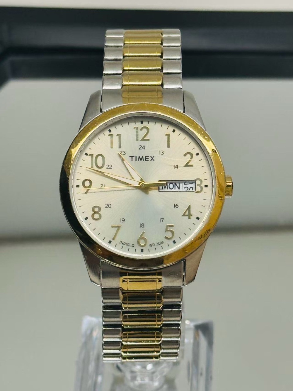 Vintage Timex Indiglo Day-Date Quartz Men Watch 36mm Two-Tone New Battery Runs